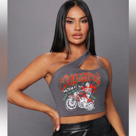 NWT • One Shoulder Cut Out Chain Top - Picture 12 of 13